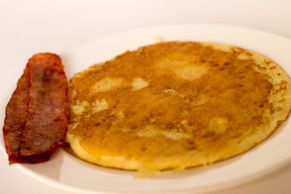 Large pancake: With maple syrup ($3.50), With maple syrup & bacon ($4.25), Chocolate chip banana pancake ($4.25)